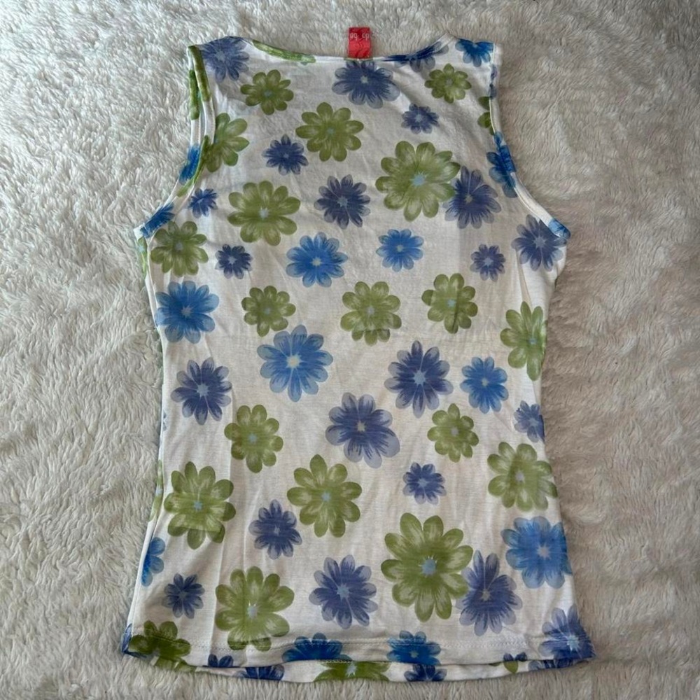 Y2K sequin beaded lace trim sleeveless floral top Womens size M fits S - Picture 2 of 6